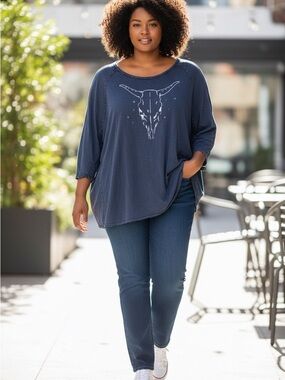 Navy Blue soft Cotton Graphic Tunic Top 3x